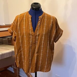 Madewell Terracotta Blouse with White Accents